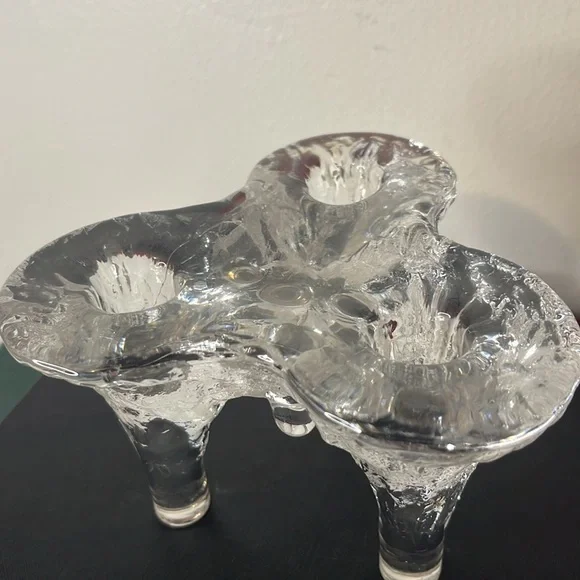 Vintage IGLOO by Kosta Boda Glass 3 Light Candlestick Holder Sweden - Picture 4 of 6